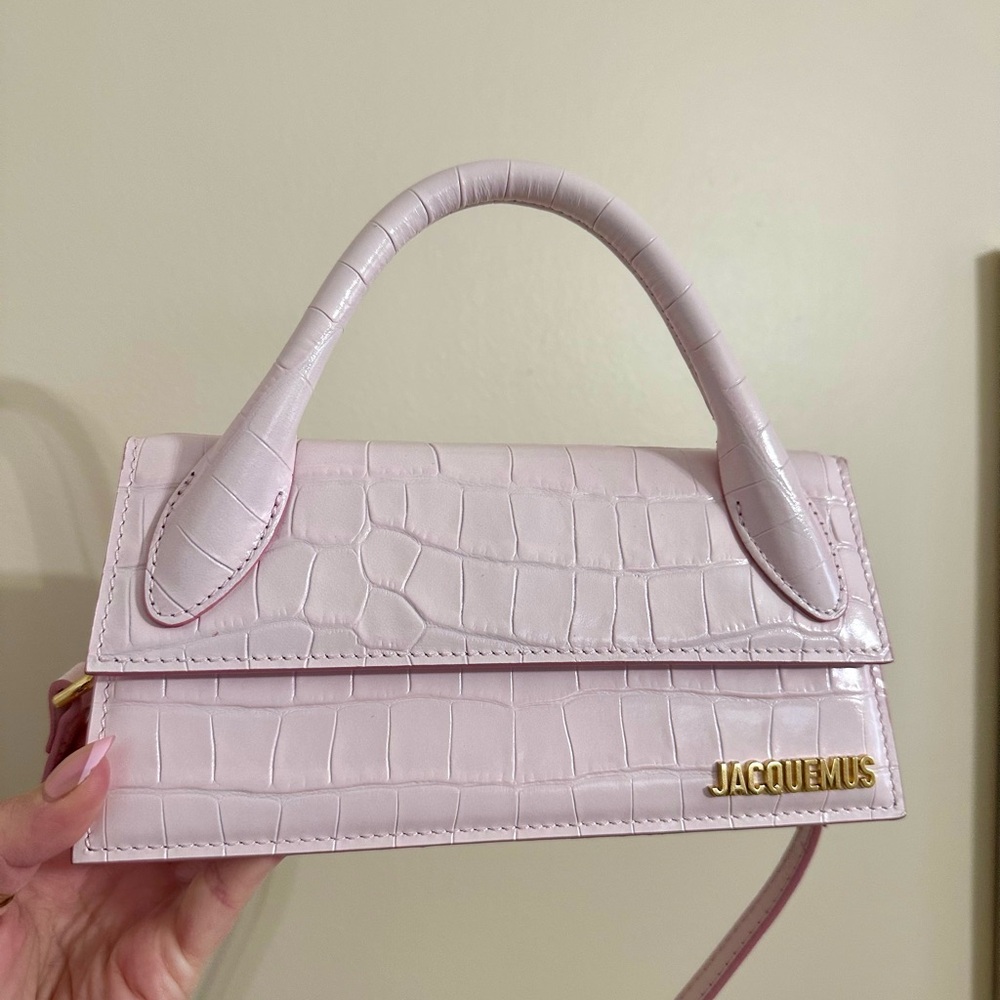 Jacquemus Pink Croc-Embossed ale Chiquito Long Crossbody Bag